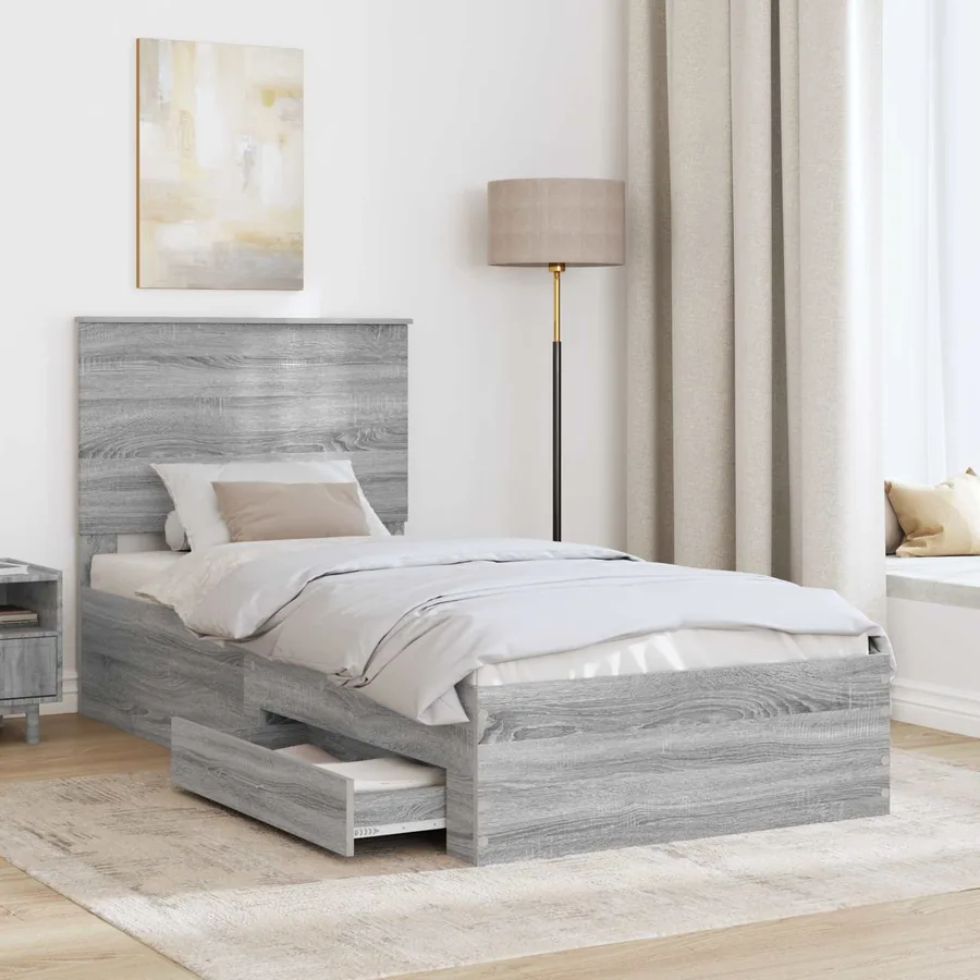 Cadre de lit avec tête de lit Sonoma Gris et Argent 75 x 190 cm - 3