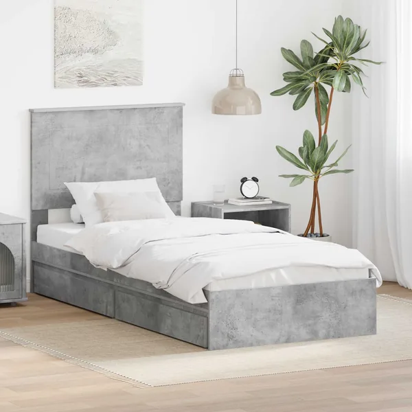 Lit de Rangement Gris béton 75 x 190 cm Bois d'ingénierie