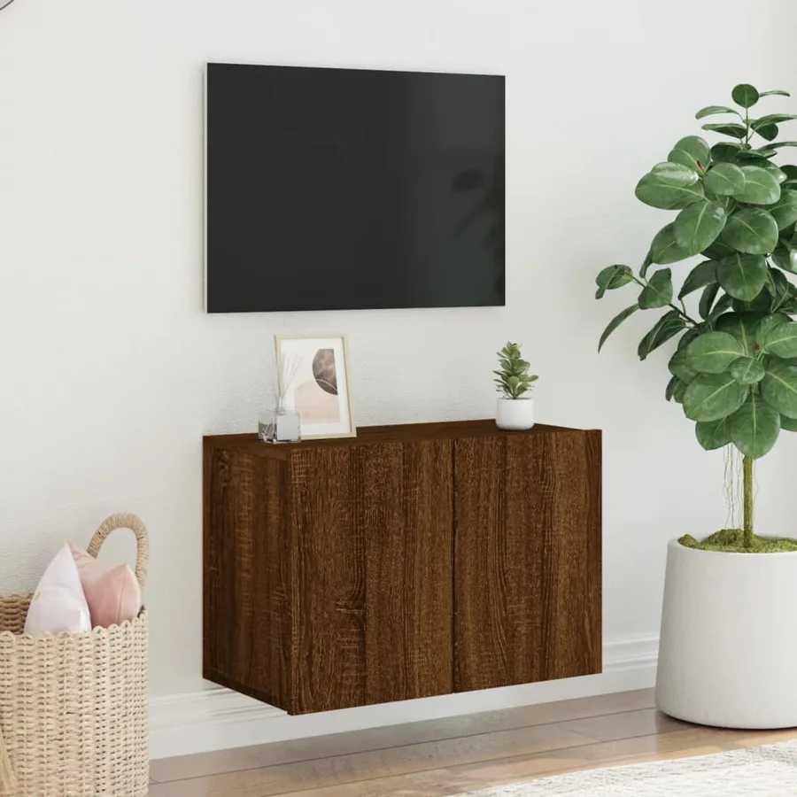 Meuble TV mural chêne marron 60x30x41 cm - 3