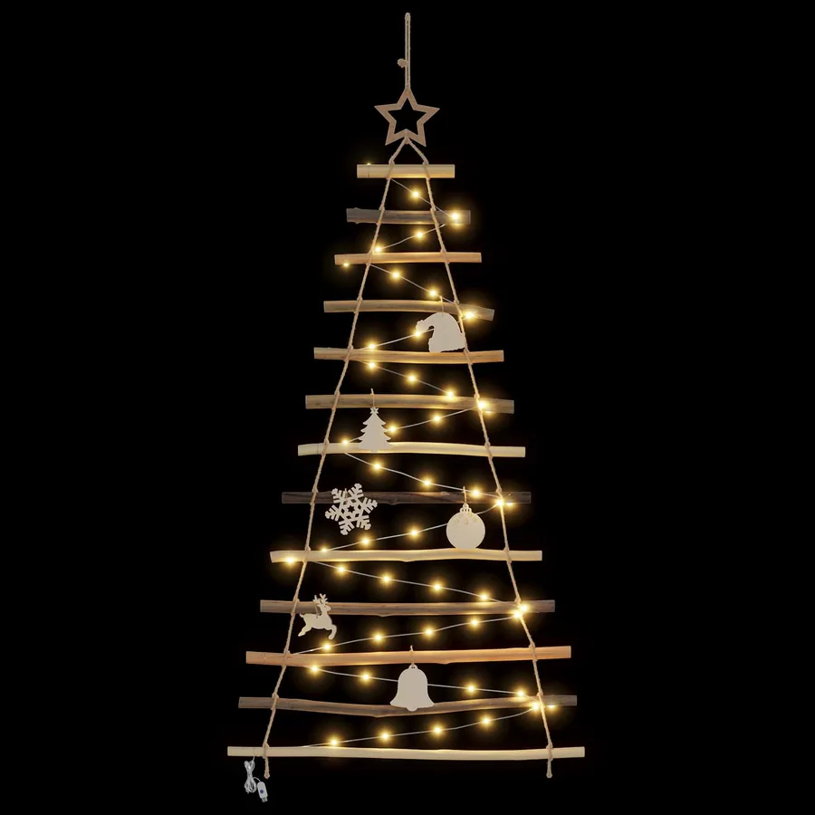 Sapin de Noël avec 50 LED Naturel 120 cm frêne massif - 6