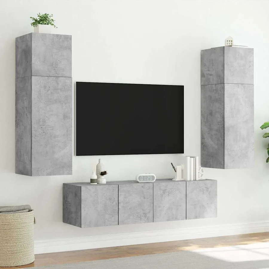 Meuble TV mural avec lumières LED gris béton 60x35x31 cm - 5