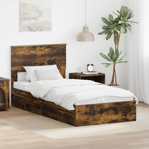 Lit de Rangement Chêne fumé 75 x 190 cm Bois d'ingénierie