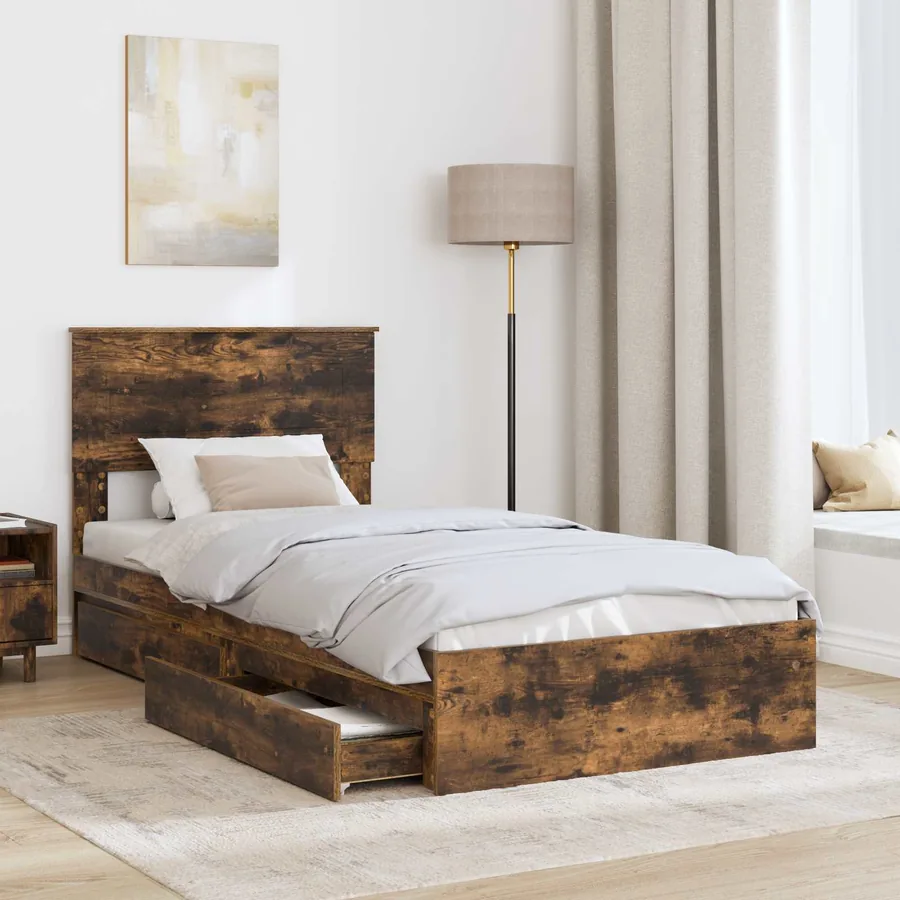 Lit de Rangement Chêne fumé 75 x 190 cm Bois d'ingénierie - 3