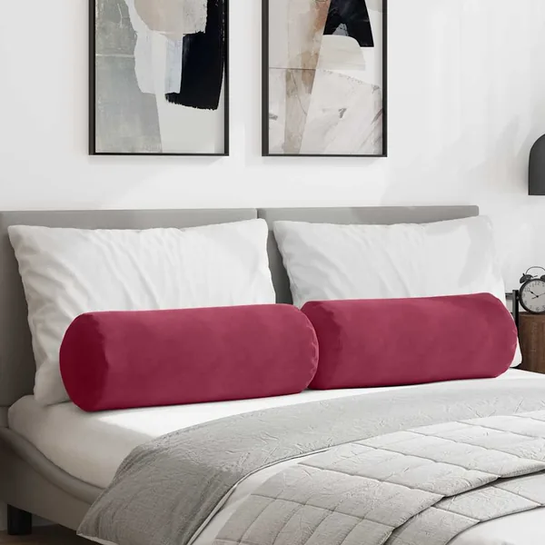 Coussins d'accent 2 pcs Bordeaux Ø 25 x 70 cm
