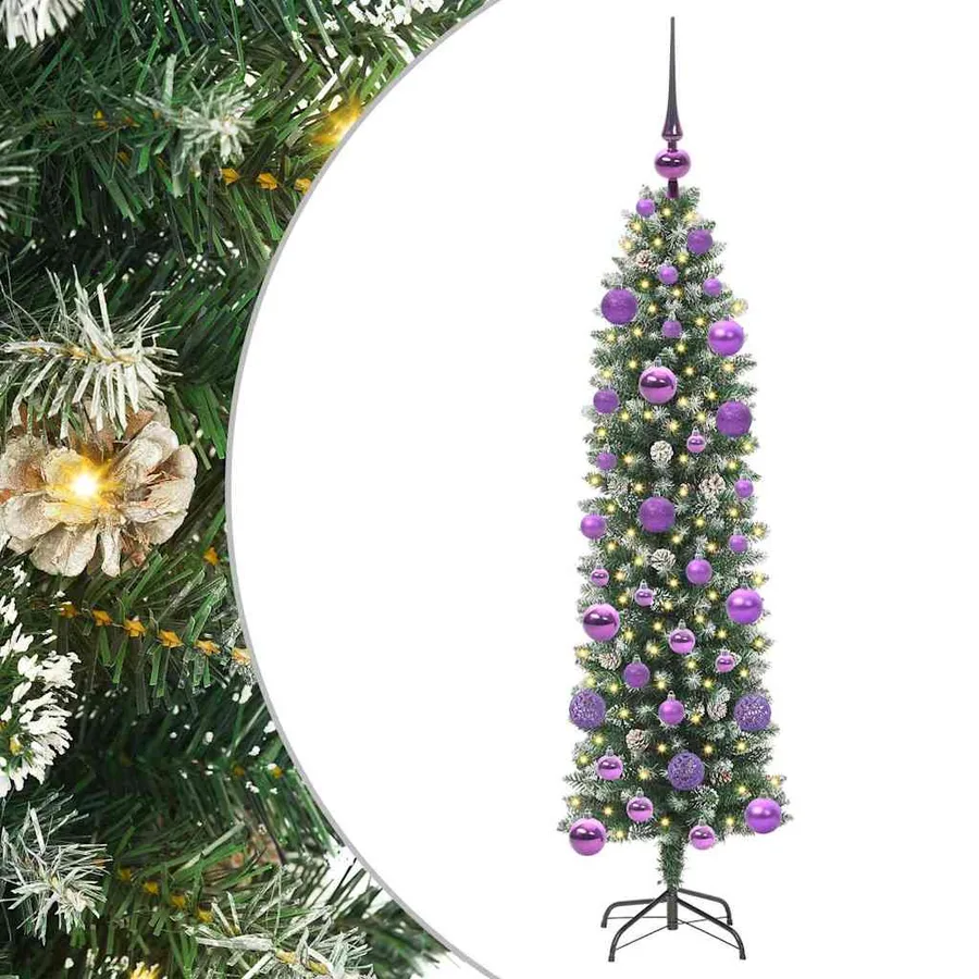 Arbre de Noël artificiel slim avec 150 LED Vert et blanc 120 cm - 2