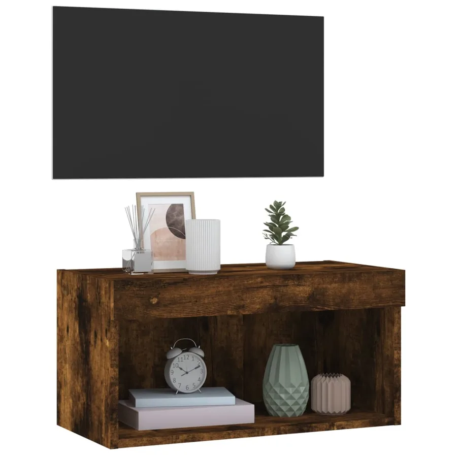 Meuble TV avec lumières LED chêne fumé 60x30x30 cm - 6