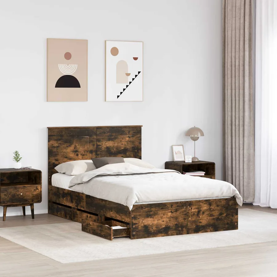 Cadre de lit Chêne fumé 135 x 190 cm Bois Ingénierie - 3