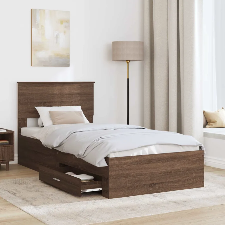 Cadre de lit avec tiroir Chêne Marron et Argent 75 x 190 cm - 3