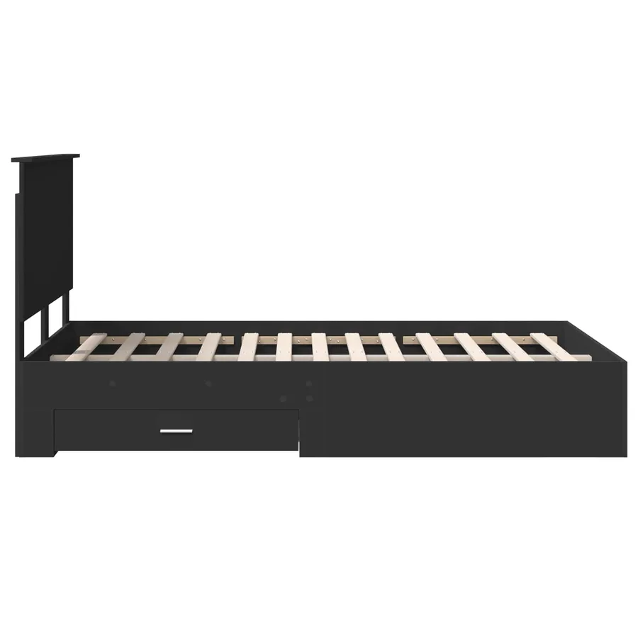 Cadre de lit avec tiroir Noir 135 x 190 cm Bois d'ingénierie - 9