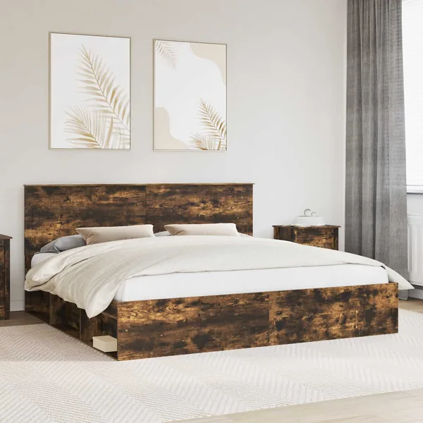 Cadre de lit Chêne fumé 200 x 200 cm Bois de pin massif