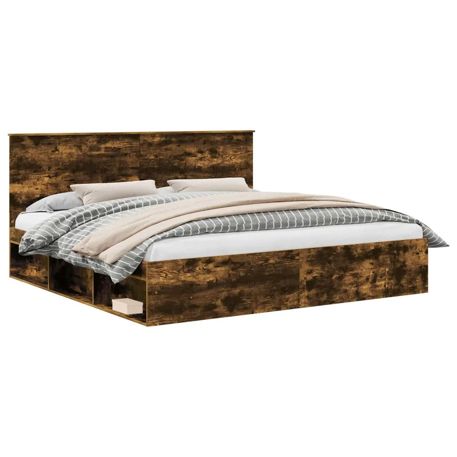 Cadre de lit Chêne fumé 200 x 200 cm Bois de pin massif - 2