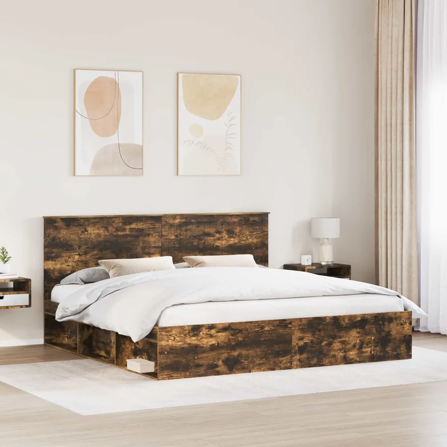 Cadre de lit Chêne fumé 200 x 200 cm Bois de pin massif - 3