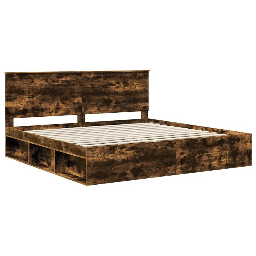 Cadre de lit Chêne fumé 200 x 200 cm Bois de pin massif - 4