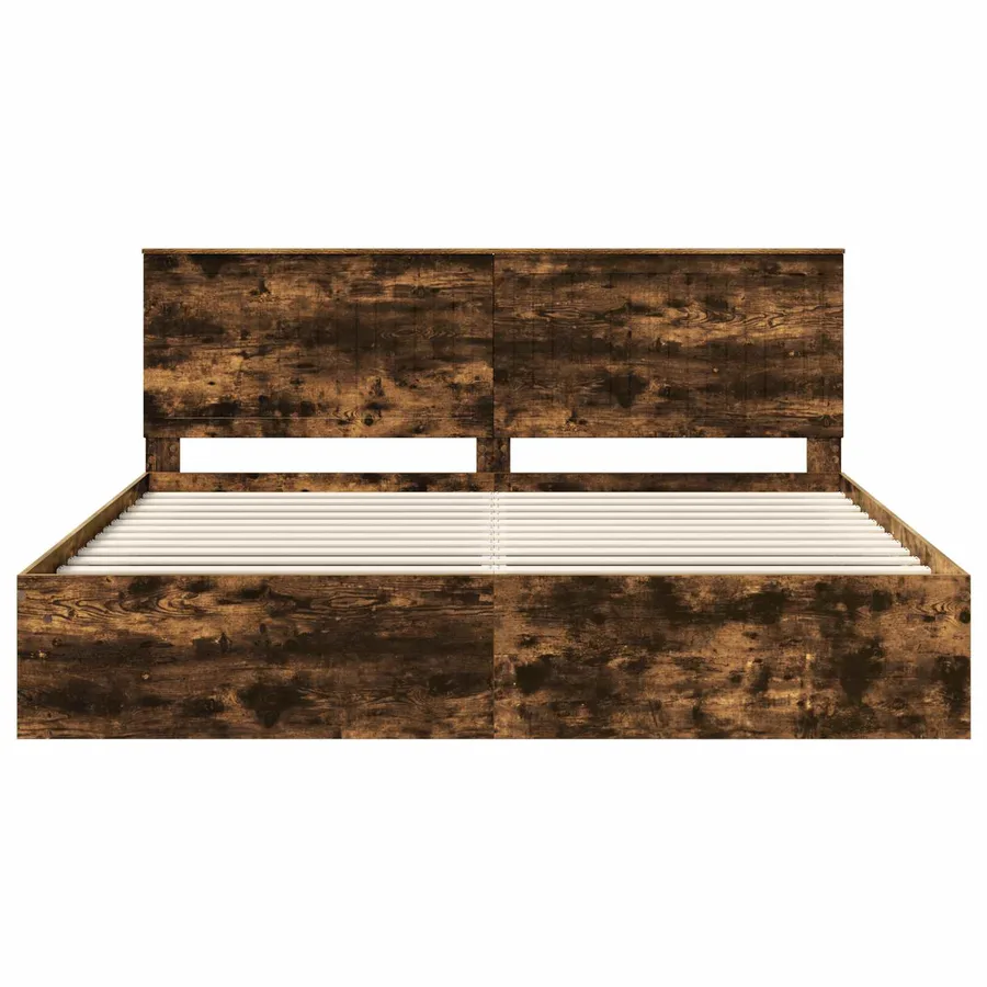 Cadre de lit Chêne fumé 200 x 200 cm Bois de pin massif - 7