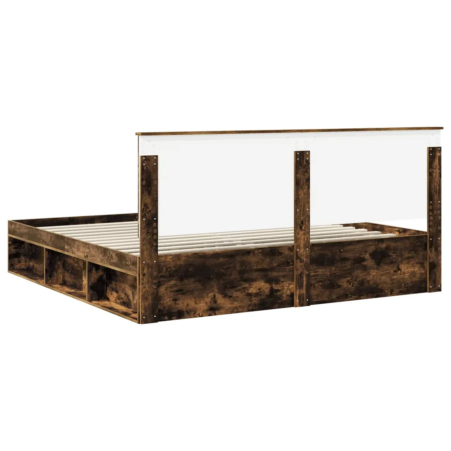 Cadre de lit Chêne fumé 200 x 200 cm Bois de pin massif - 9