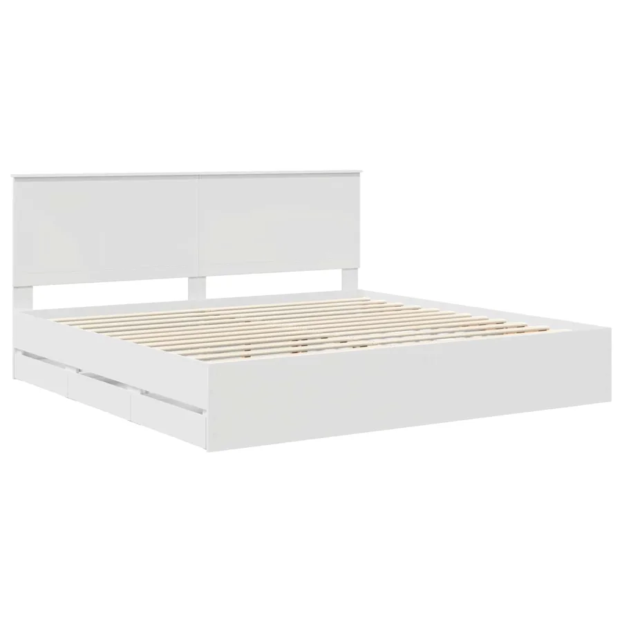 Cadre de lit avec tiroir Blanc 200 x 200 cm Bois Ingénierie - 4