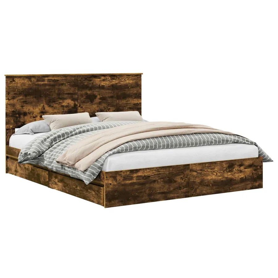 Lit de Rangement Chêne fumé 160 x 200 cm Bois d'ingénierie - 2