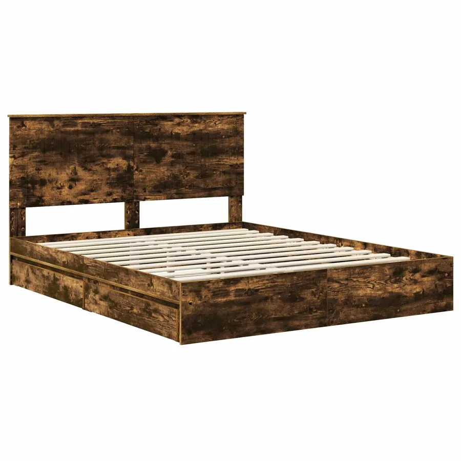 Lit de Rangement Chêne fumé 160 x 200 cm Bois d'ingénierie - 4