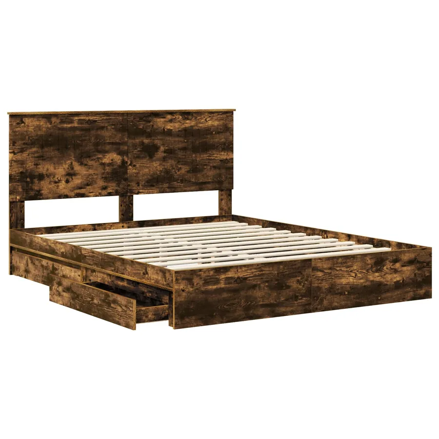 Lit de Rangement Chêne fumé 160 x 200 cm Bois d'ingénierie - 5