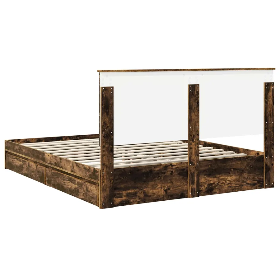 Lit de Rangement Chêne fumé 160 x 200 cm Bois d'ingénierie - 8