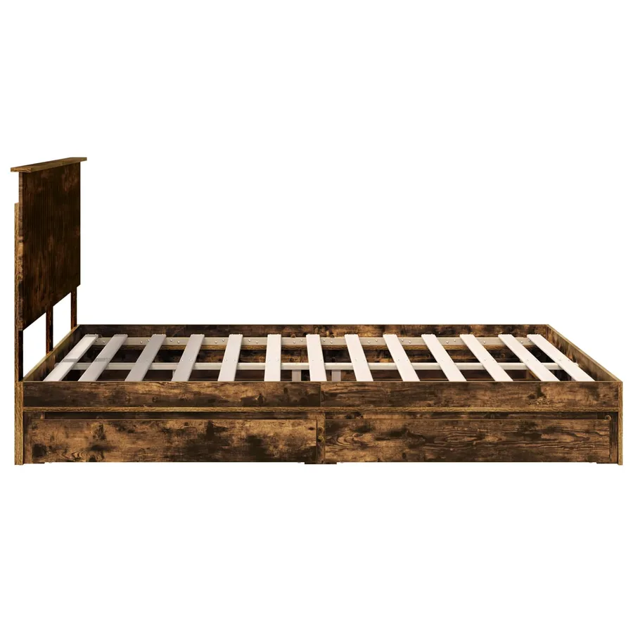 Lit de Rangement Chêne fumé 160 x 200 cm Bois d'ingénierie - 9