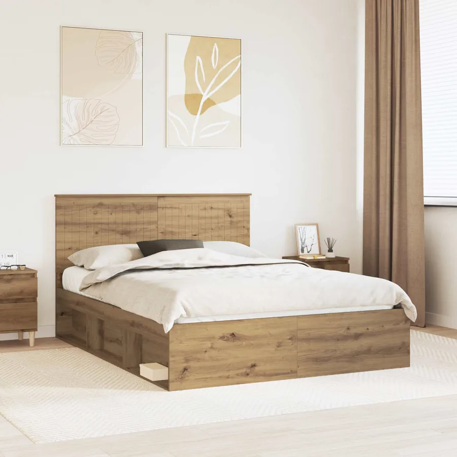 Cadre de lit Chêne artisan 150 x 200 cm Bois de pin massif
