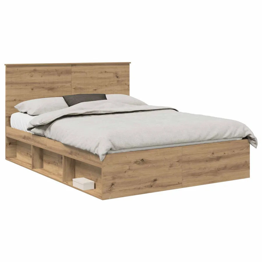 Cadre de lit Chêne artisan 150 x 200 cm Bois de pin massif - 2