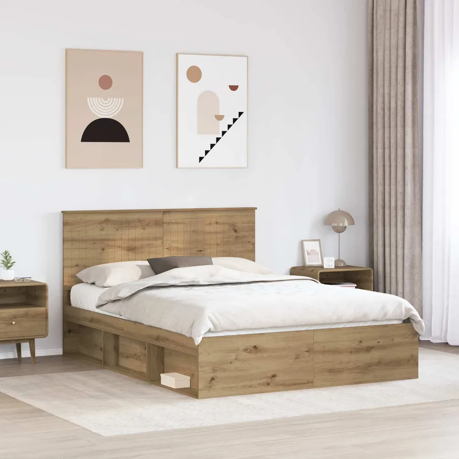 Cadre de lit Chêne artisan 150 x 200 cm Bois de pin massif - 3