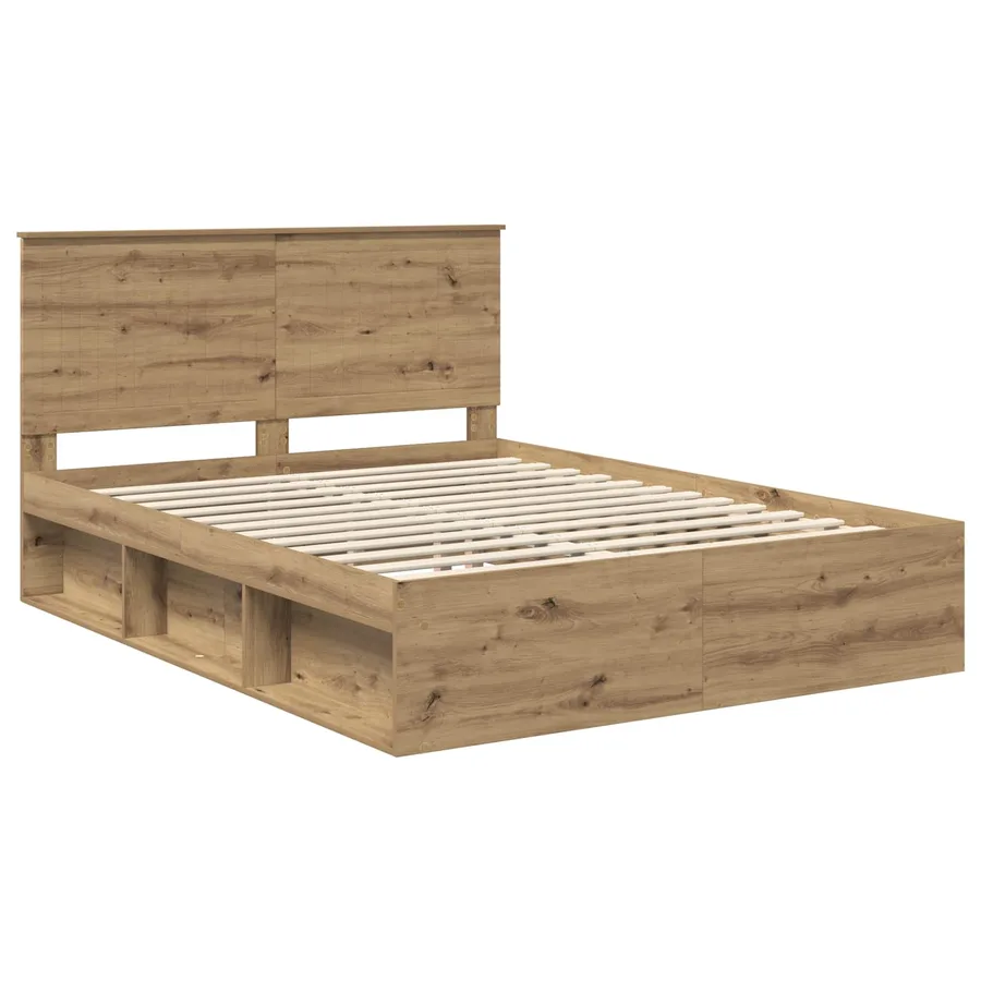 Cadre de lit Chêne artisan 150 x 200 cm Bois de pin massif - 4
