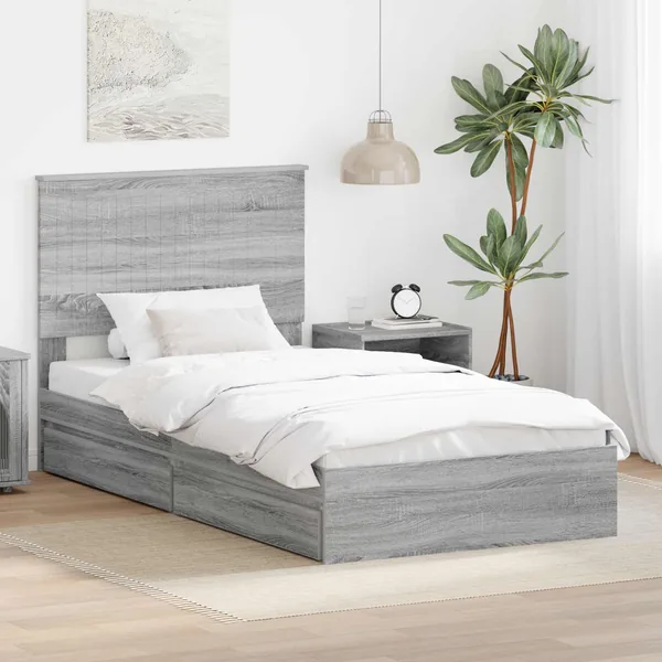 Lit de Rangement Gris Sonoma 100 x 200 cm Bois d'ingénierie