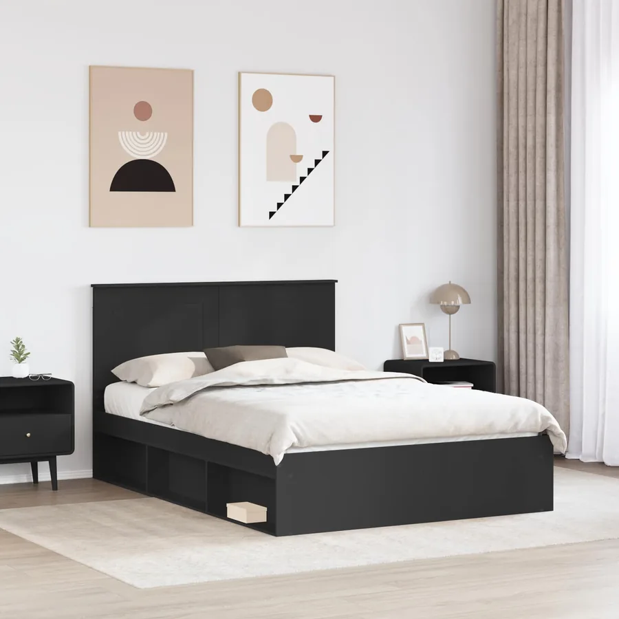 Cadre de lit Noir 140 x 200 cm Bois de pin massif - 3