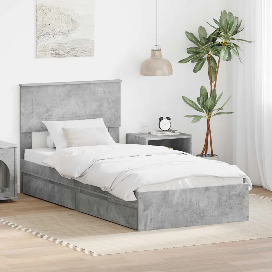 Lit de Rangement Gris béton 90 x 190 cm Bois d'ingénierie
