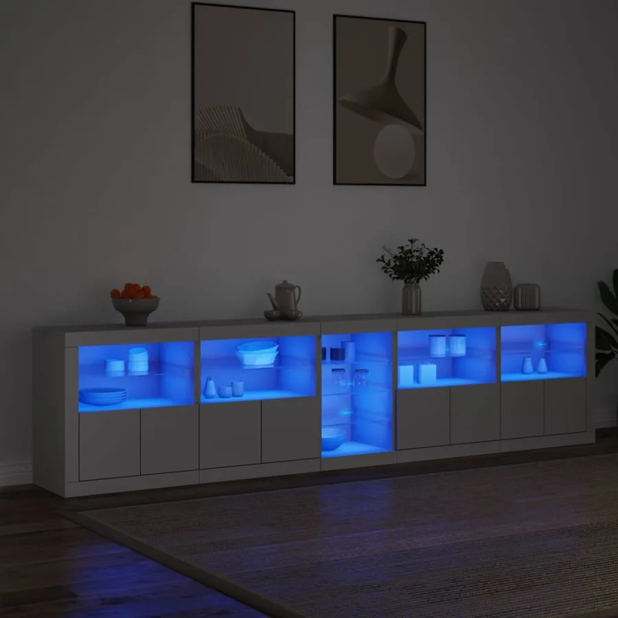 Buffet avec lumières LED blanc 283x37x67 cm - 2