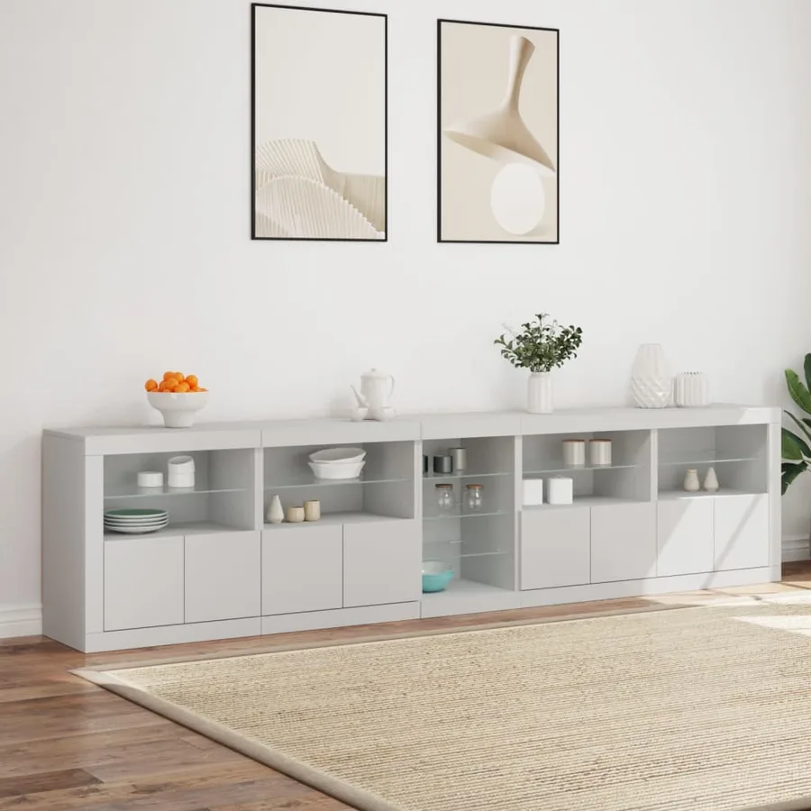 Buffet avec lumières LED blanc 283x37x67 cm - 3