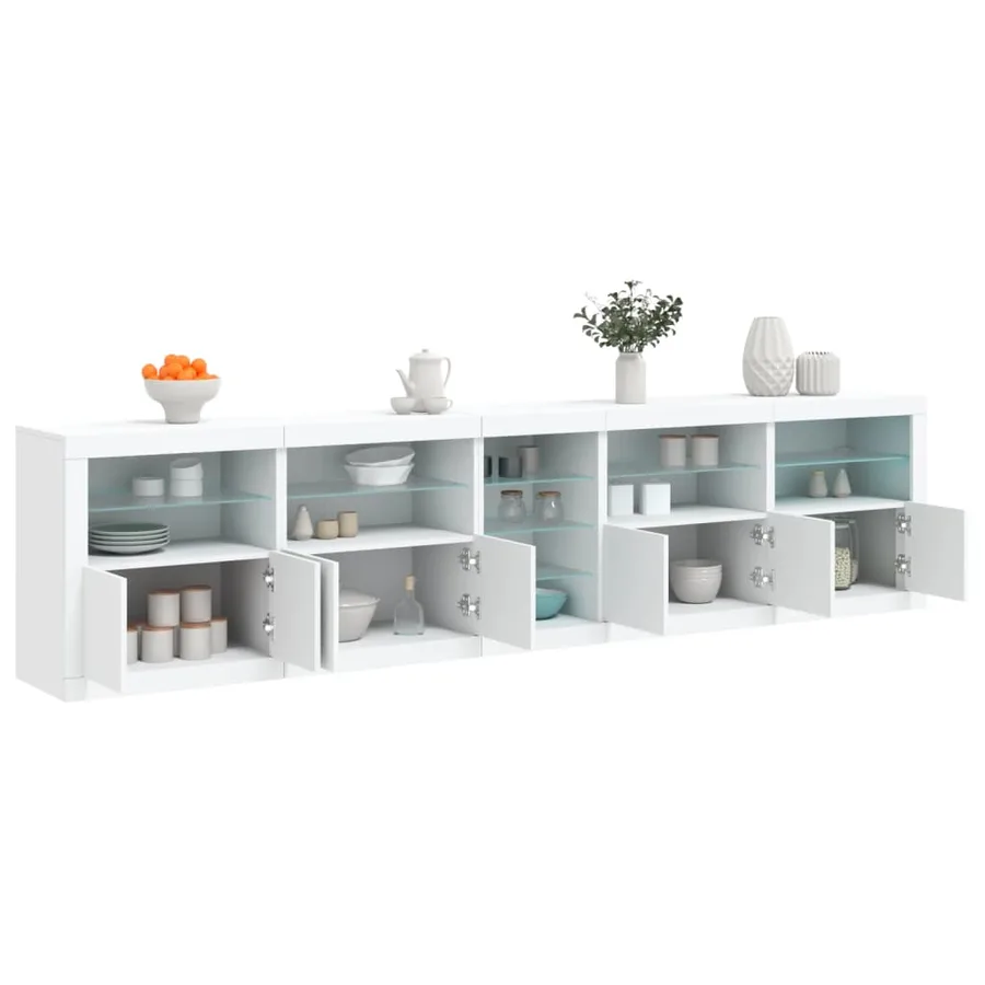 Buffet avec lumières LED blanc 283x37x67 cm - 4