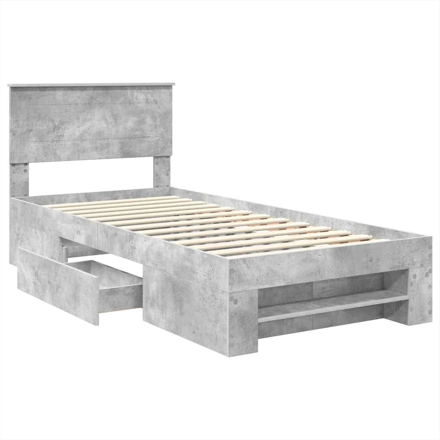 Cadre de lit Gris béton 90 x 200 cm Bois d'ingénierie - 5