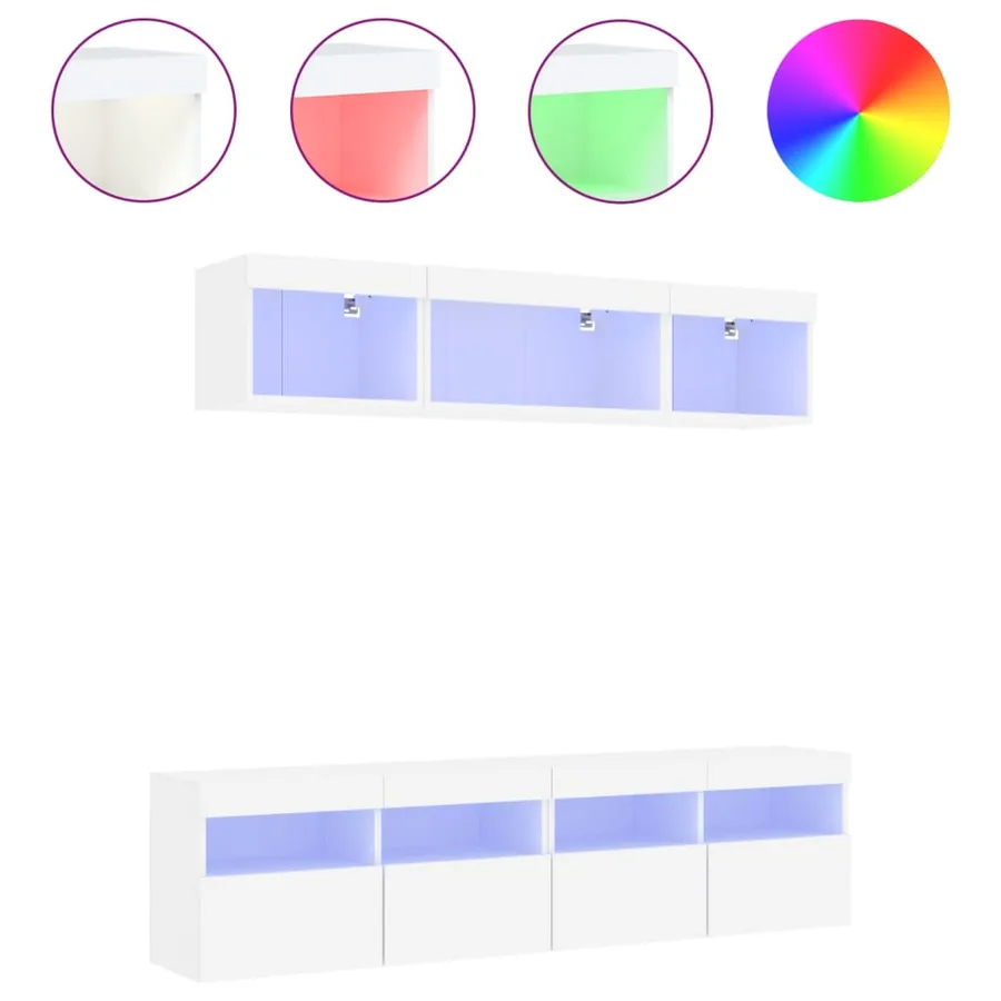 Unités murales TV avec LED 5 pcs blanc bois d'ingénierie - 2