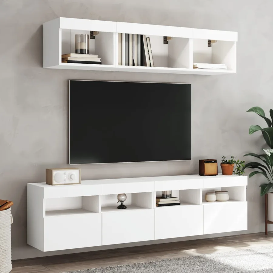 Unités murales TV avec LED 5 pcs blanc bois d'ingénierie - 3