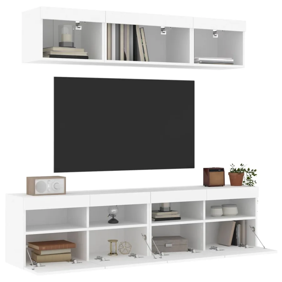 Unités murales TV avec LED 5 pcs blanc bois d'ingénierie - 4
