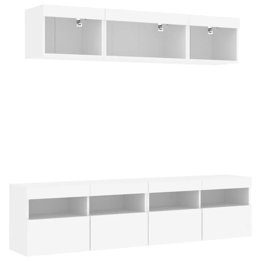 Unités murales TV avec LED 5 pcs blanc bois d'ingénierie - 5
