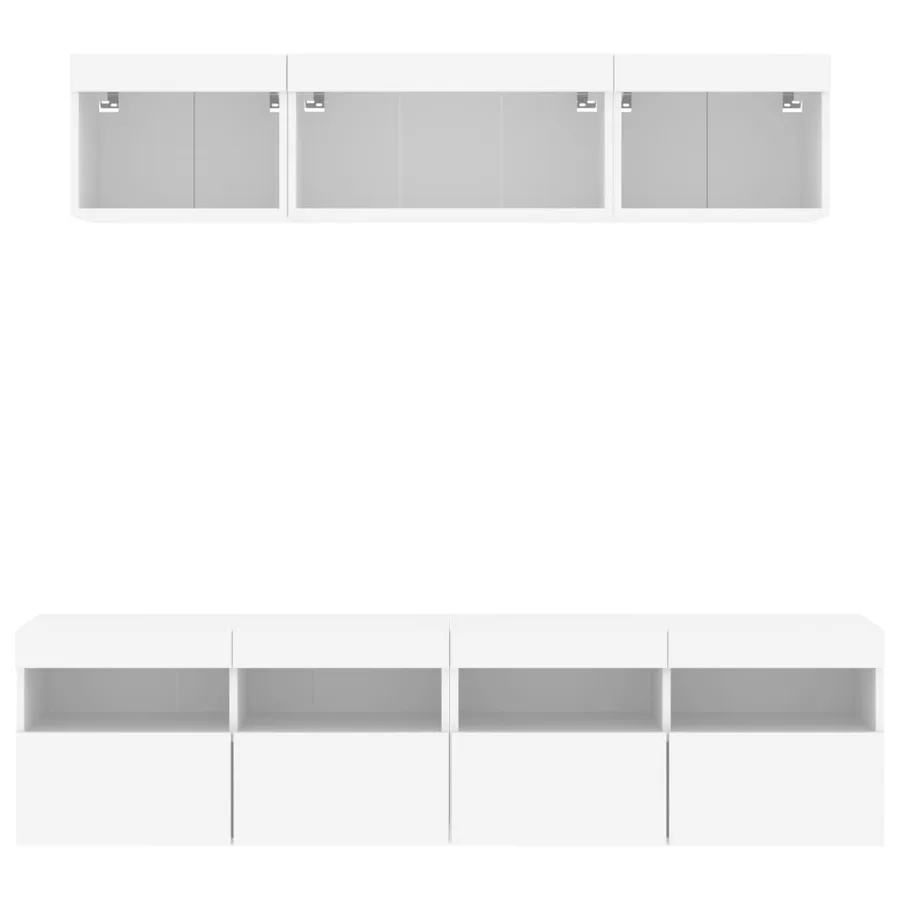 Unités murales TV avec LED 5 pcs blanc bois d'ingénierie - 7