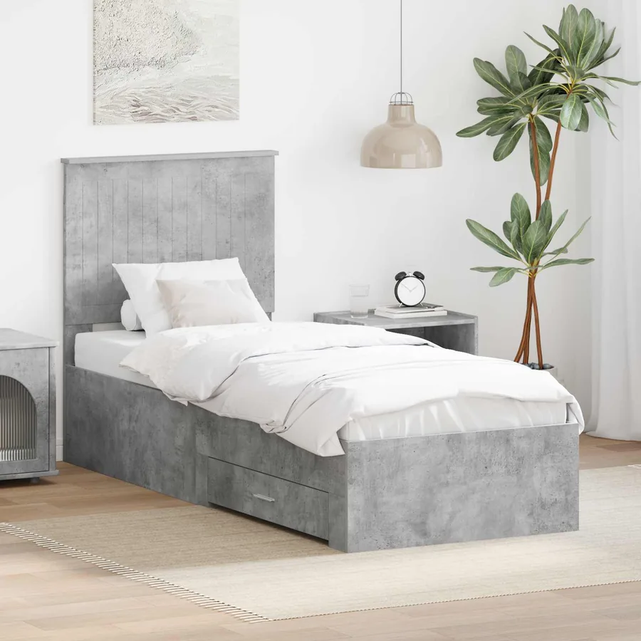 Cadre de lit Gris Béton et Argent 70 x 190 cm Bois d'ingénierie