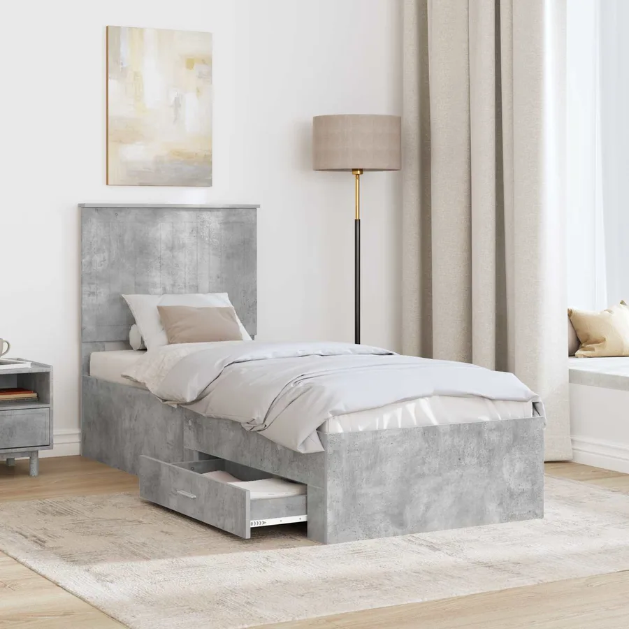 Cadre de lit Gris Béton et Argent 70 x 190 cm Bois d'ingénierie - 3