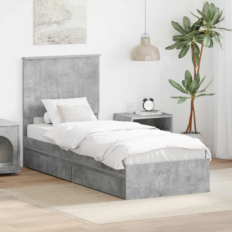 Lit de Rangement Gris béton 75 x 190 cm Bois d'ingénierie