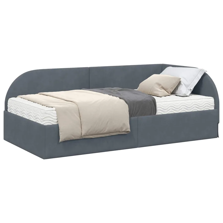 Cadre de lit d'angle avec matelas 2 pcs Gris Velours - 2