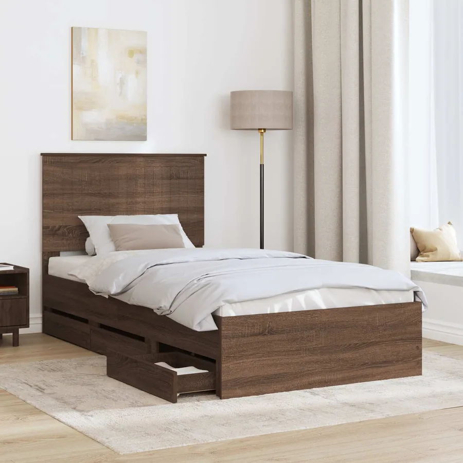 Cadre de lit Chêne brun 100 x 200 cm Bois Ingénierie - 3