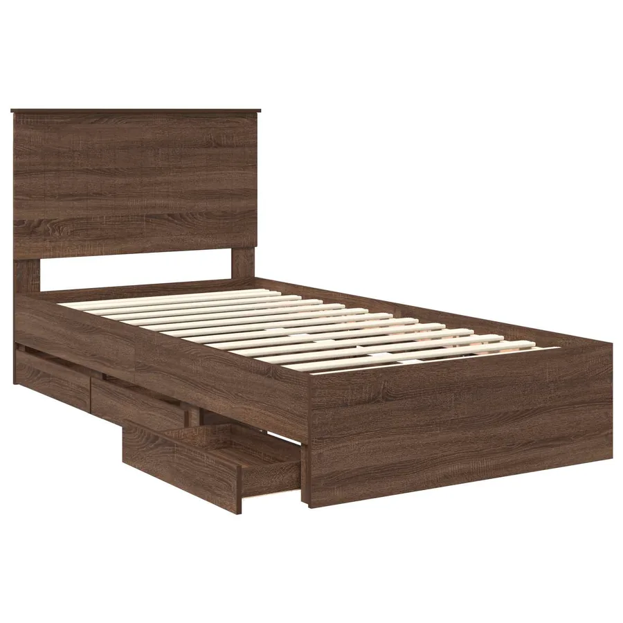 Cadre de lit Chêne brun 100 x 200 cm Bois Ingénierie - 5