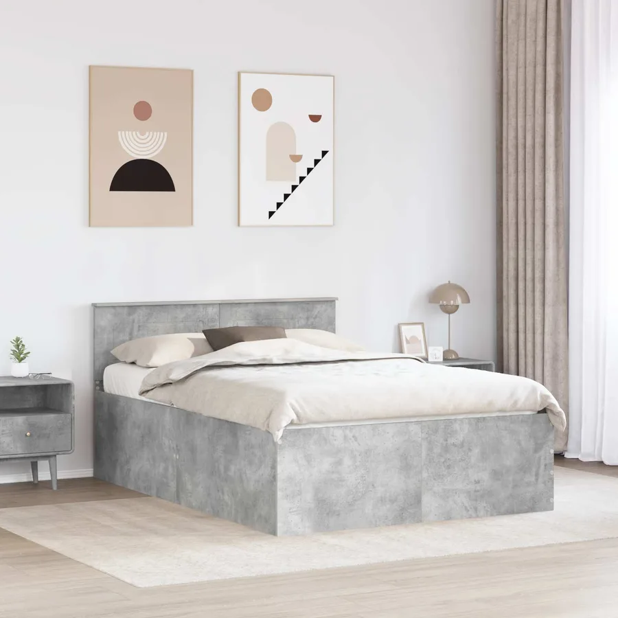 Cadre de lit Gris béton 150 x 200 cm Bois d'ingénierie - 3