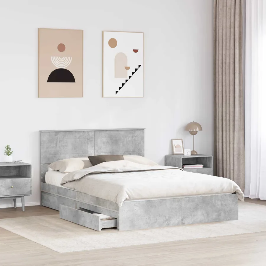 Lit de Rangement Gris béton 150 x 200 cm Bois d'ingénierie - 3