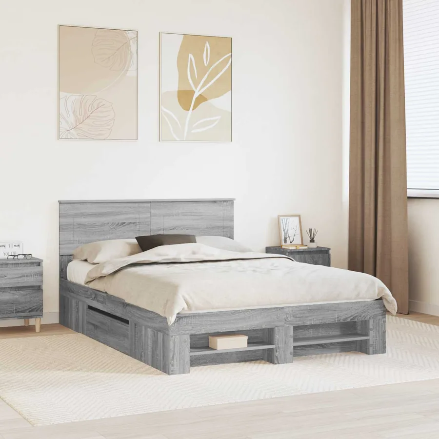 Cadre de lit Gris Sonoma 150 x 200 cm Bois d'ingénierie